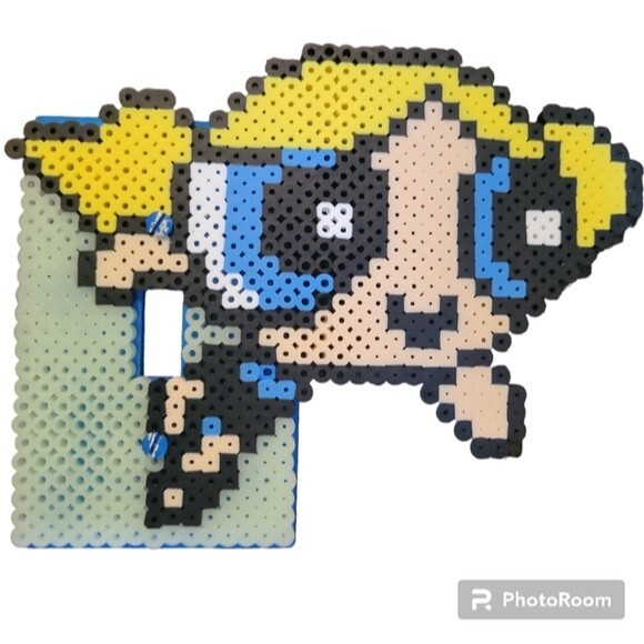POWERPUFF GIRLS - BUBBLES PERLER SWITCH PLATE - Picture 1 of 2
